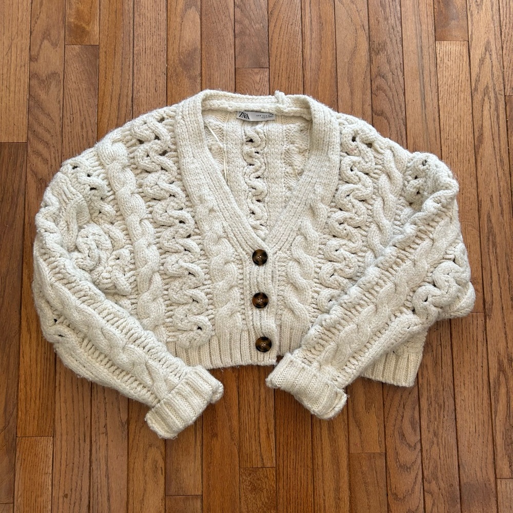Zara Cream Cable Knit Cardigan